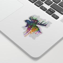 Moose Head Watercolor Silhouette Sticker