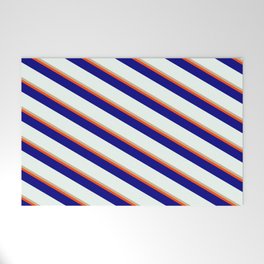 [ Thumbnail: Tan, Red, Blue & Mint Cream Colored Stripes/Lines Pattern Welcome Mat ]