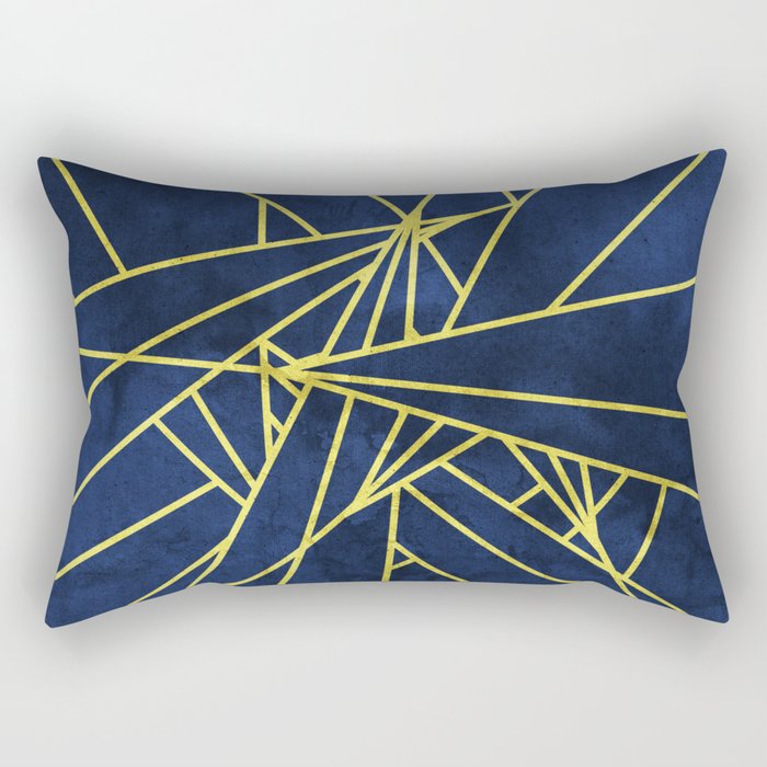 Abstract Line Geometric Art With Vibrant Gold and Stone Texture Rectangular Pillow