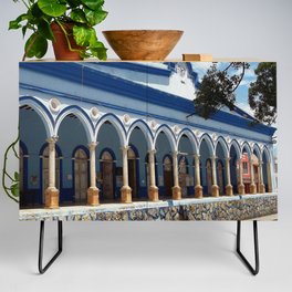 Mexico Photography - Blue Beautiful Palace By The Street Credenza