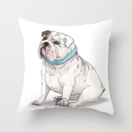 English Bulldog with Blue Scarf Throw Pillow