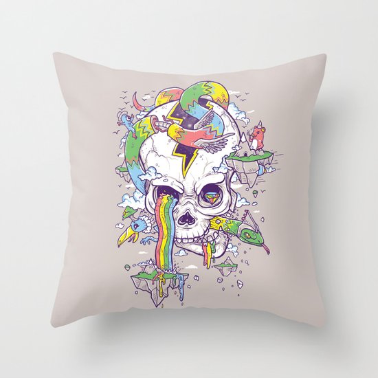 Flying Rainbow skull Island Throw Pillow