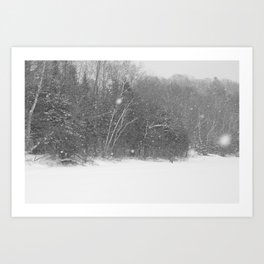 Snow storm on the lake Art Print