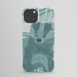 Badger on a pastel blue check like patterned background iPhone Case