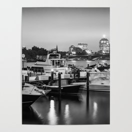 Boston's Charles River Boats On The Water - Black And White Poster