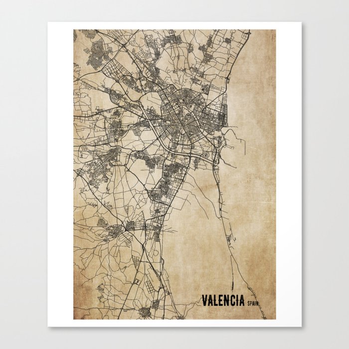 Valencia spain vintage map Canvas Print
