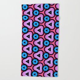 Modern abstract geometric pattern in  bright pink, orchid, black, hibiscus red, eastern blue Beach Towel