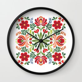 Hungarian Folk Design Red and Pink Wall Clock