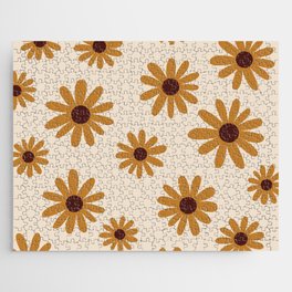 70s Flower Power Daisies Florals in Yellow, Brown & Cream Jigsaw Puzzle