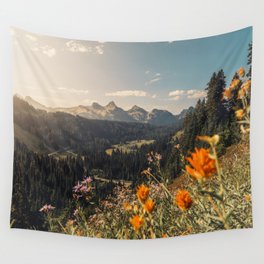Mountain Wildflower Meadow - Mount Rainier Summer Landscape Wall Tapestry