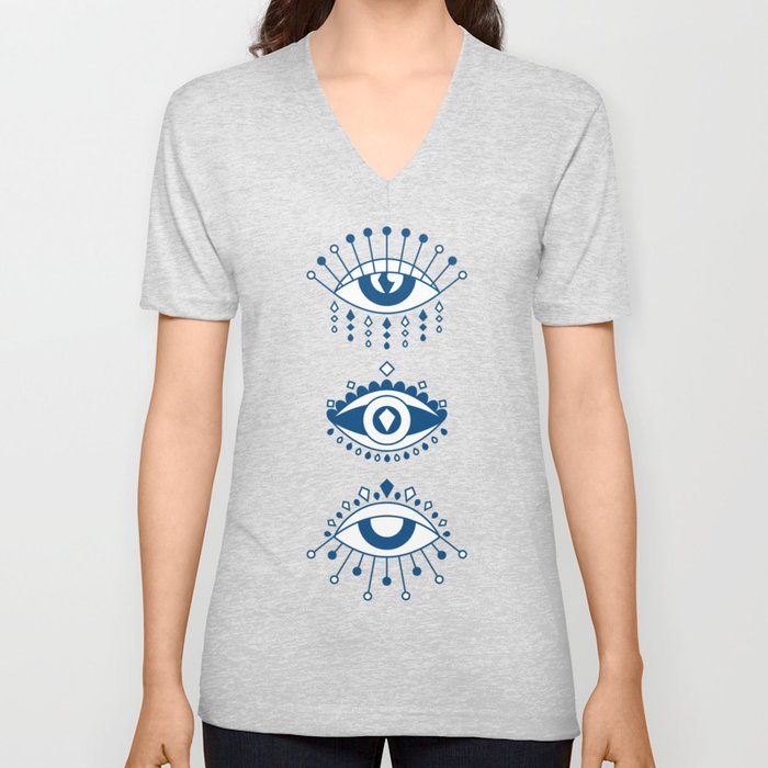 Three evil eyes classic blue pantone color V Neck T Shirt