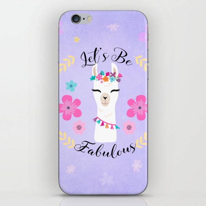 Let's Be Fabulous - Purple Cute Alpaca - Llama with Flowers iPhone Skin
