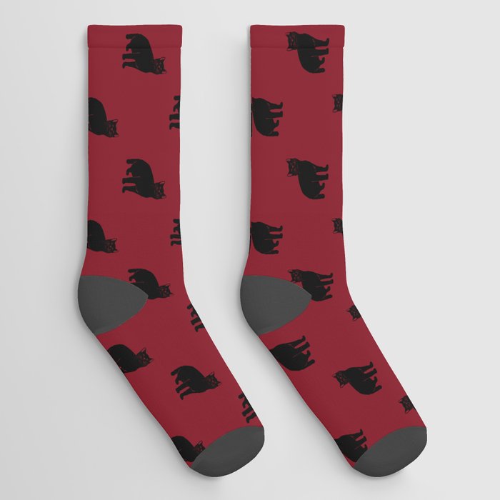 Kitty cat (black on red) Socks