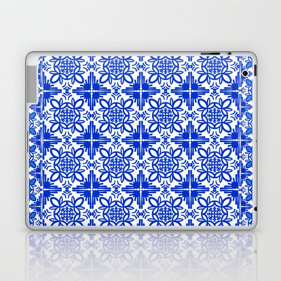Cheerful Retro Modern Kitchen Tile Layered Pattern Delft Blue Laptop & iPad Skin