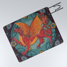 Celtic Medieval Fire Dragon Picnic Blanket