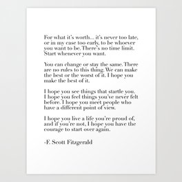 for what it's worth - fitzgerald quote Art Print