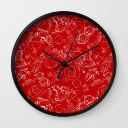 Red and White Toys Outline Pattern Wall Clock