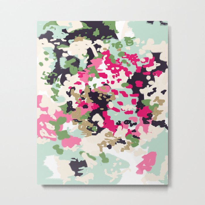 Finch - Modern abstract painting in free style modern colors navy, mint, blush, pink, white Metal Print
