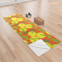 Retro Modern Yellow Tropical Yuzu Fruit On Red Yoga Towel