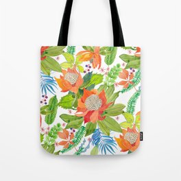 Tropical floral design with green and turquoise leaves, Exotic, Colourful Tote Bag