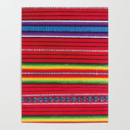 Red stripe vibrant mexican fabric Poster
