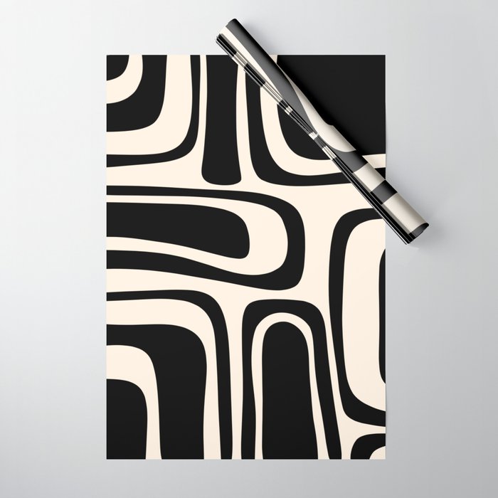 Palm Springs - Midcentury Modern Abstract Pattern in Black and Almond Cream  Wrapping Paper