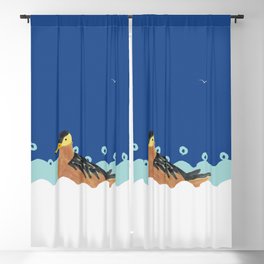 Bird in the Waves - Brown and Blue Blackout Curtain