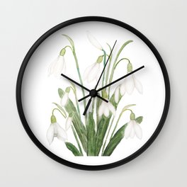 white snowdrop flower watercolor Wall Clock