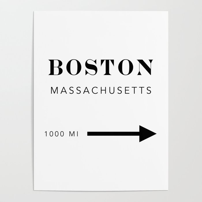 Boston Massachusetts City Miles Arrow Poster