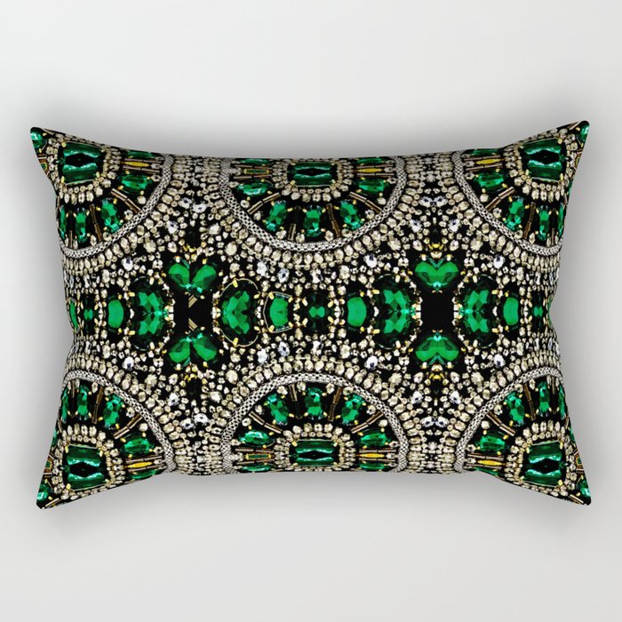teal silver emerald green rhinestone crystal bohemian pattern Rectangular Pillow