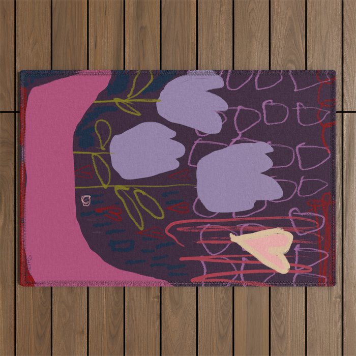 Abstract Flowers 8 - Purple Pink Heart Flowers Outdoor Rug