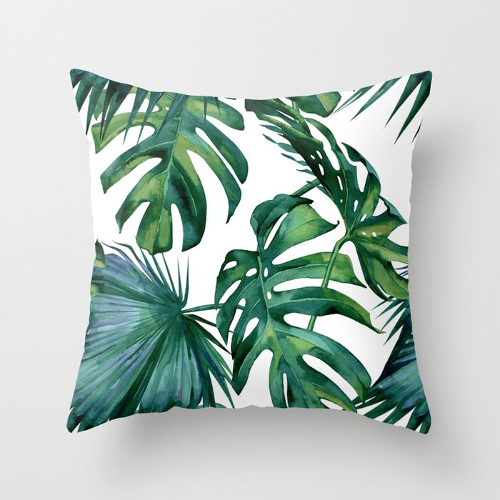 Classic Palm Leaves Tropical Jungle Green Throw Pillow By