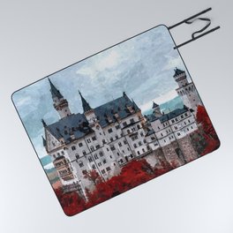 The Castle of Mad King Ludwig, Autumn, Neuschwanstein Castle, Bavaria, Germany landscape painting Picnic Blanket