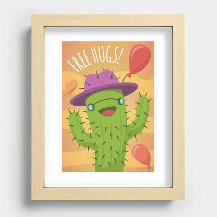 Hippie Cactus Illustration - Free Hugs Artwork Recessed Framed Print