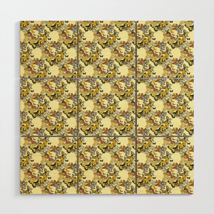 A Swarm Of Vintage Butterflies Nature Pattern On Cream Wood Wall Art