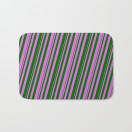 [ Thumbnail: Orchid & Dark Green Colored Lined/Striped Pattern Bath Mat ]