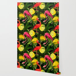Tropical,exotic,lemons,summer,birds,flowers,flamingo Wallpaper