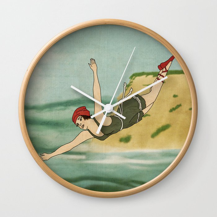 Diving In Vintage Inspired Early Swimming Girl Wall Clock