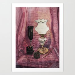 Still life Art Print | Watercoloronpaper, Pink, Painting, Realwatercolor, Glass, Naturemorte, Watercolor, Art, Lamp, Stilllife 