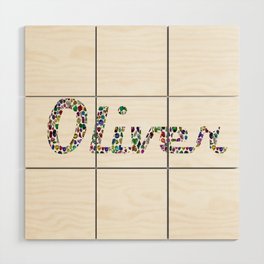The name Oliver written with Gemstones in all colors and in all shapes Wood Wall Art
