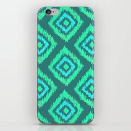 Watercolor Ikat Pattern - Mint and Light Blue on Dark  iPhone Skin