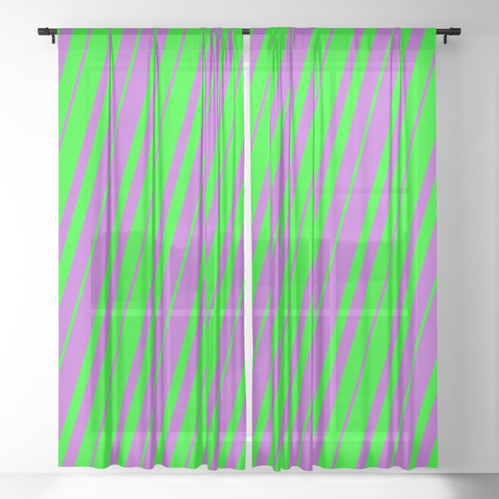 Lime & Orchid Colored Lines Pattern Sheer Curtain