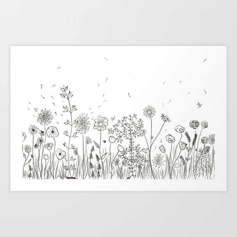 Black And White Wildflowers Art Print By Angelalynnart Society6