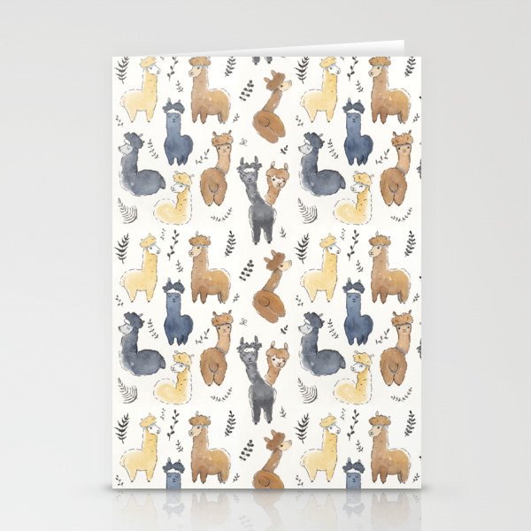 Cute Alpacas Illustration Pattern Stationery Cards