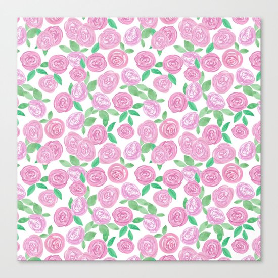 Pale pink roses . Watercolor . Canvas Print