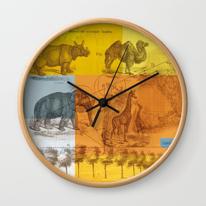 Wild animals collage Wall Clock
