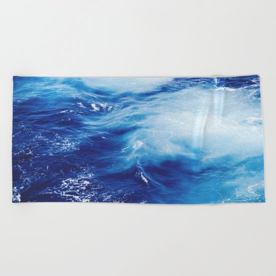 Blue Ocean Water Waves Beach Towel