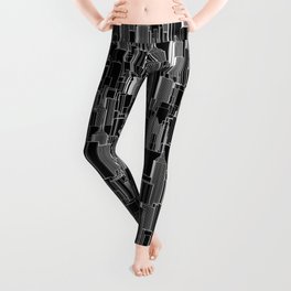 Tall city B&W inverted / Lineart city pattern Leggings