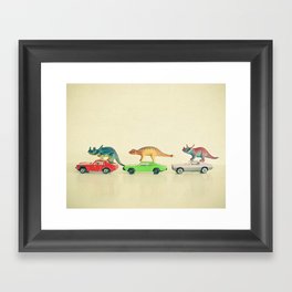 Dinosaurs Ride Cars Framed Art Print