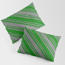 [ Thumbnail: Green & Gray Colored Stripes Pattern Pillow Sham ]